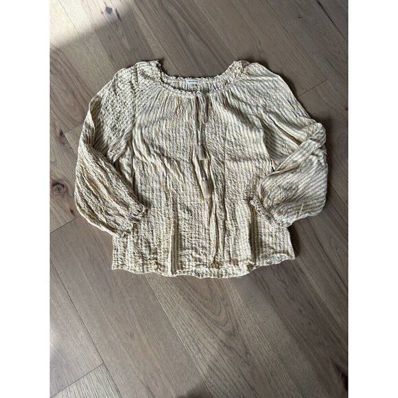 Max Studio Womens Tan and White Striped Loose Fit Keyhole Peasant Blouse Large - Picture 5 of 13